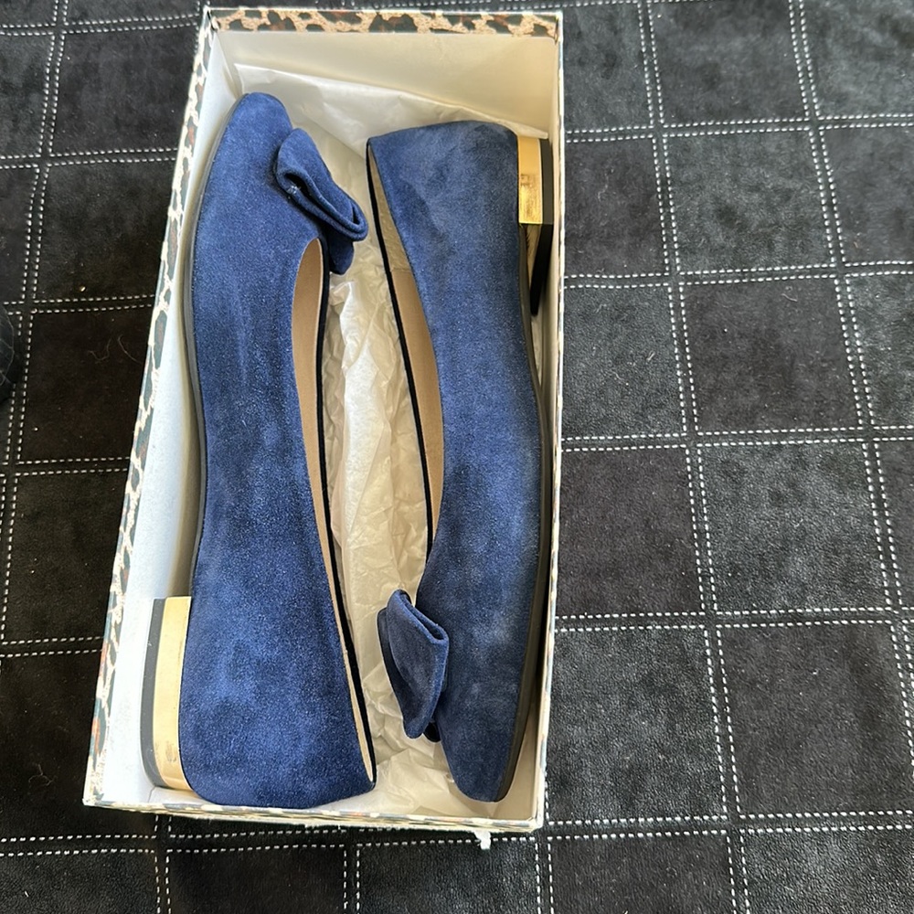 FRENCH SOLE fs/ny Women's 9.0 MADE IN ITALY  Pointed Toe Bow Detail Navy Suede